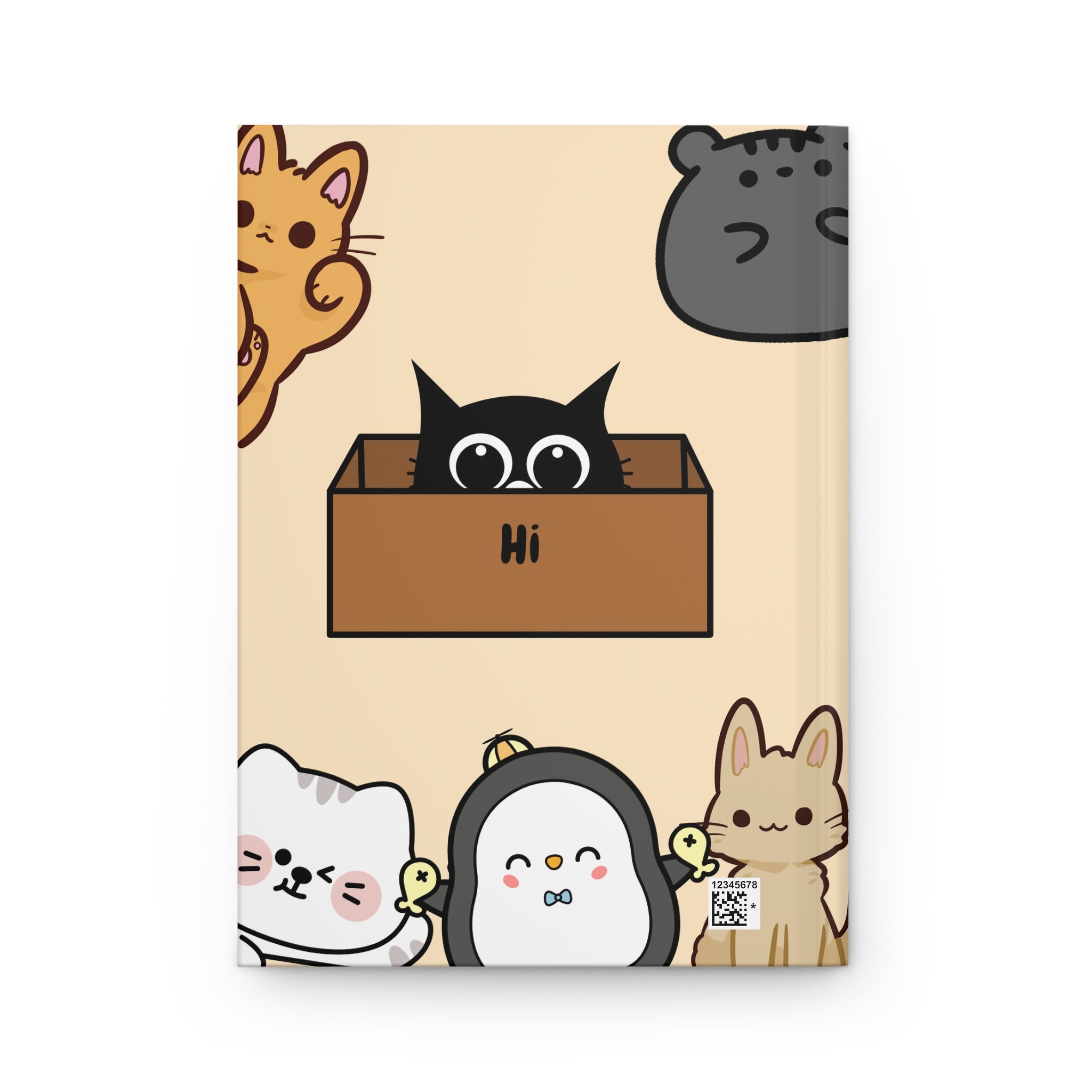 Cute Animal Doodle Hardcover Journal — "My Notebook" Cute Cats & Penguins Notebook
