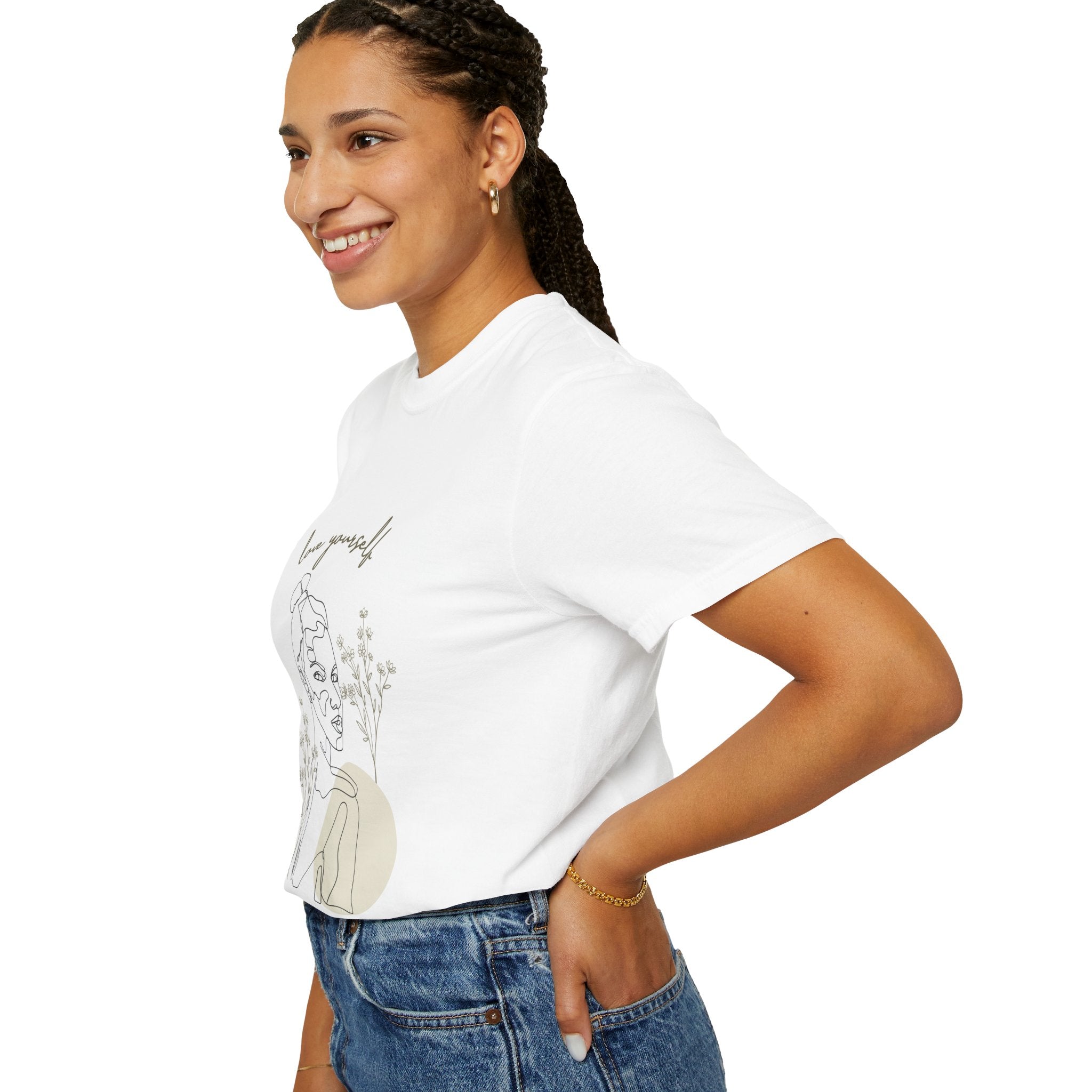 Love Yourself Tee — Minimal Line Art Floral Women's Self-Love T-Shirt