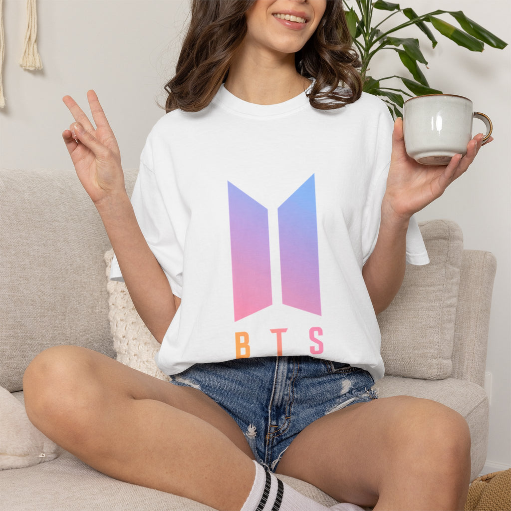 BTS Gradient Logo T-Shirt — K-Pop Band Tee with Member Names