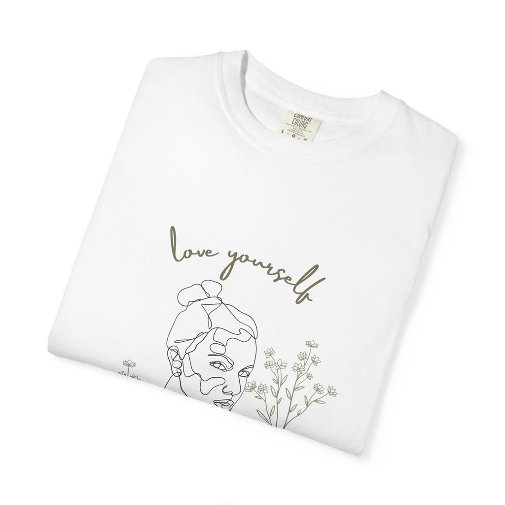 Love Yourself Tee — Minimal Line Art Floral Women's Self-Love T-Shirt