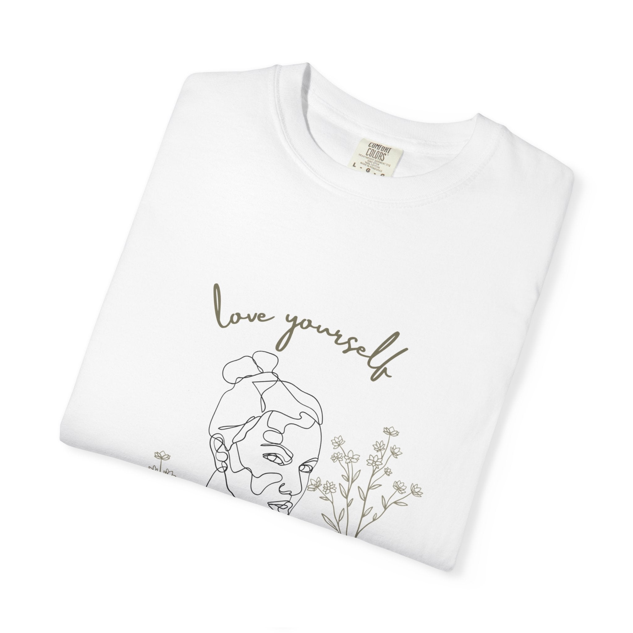 Love Yourself Tee — Minimal Line Art Floral Women's Self-Love T-Shirt