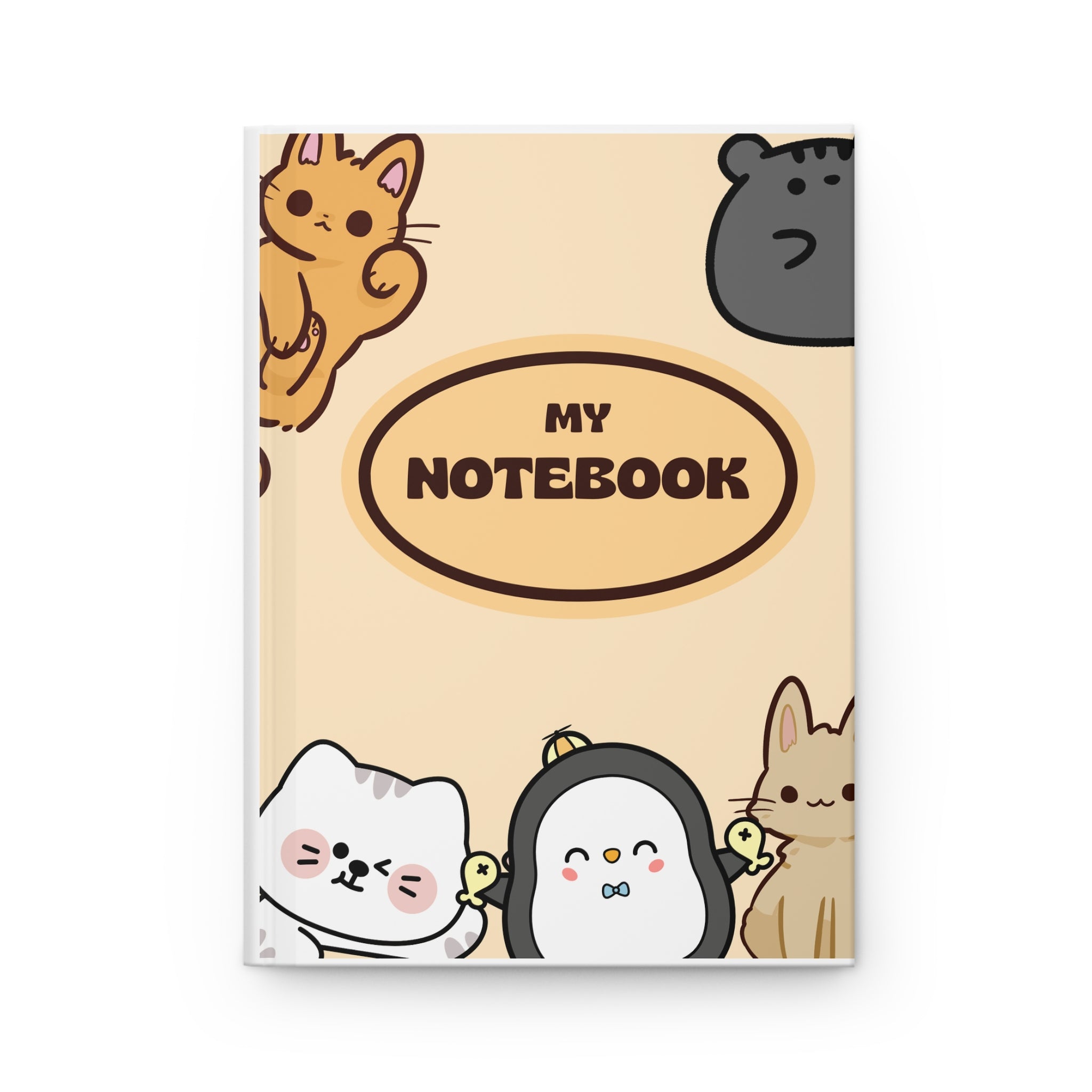 Cute Animal Doodle Hardcover Journal — "My Notebook" Cute Cats & Penguins Notebook