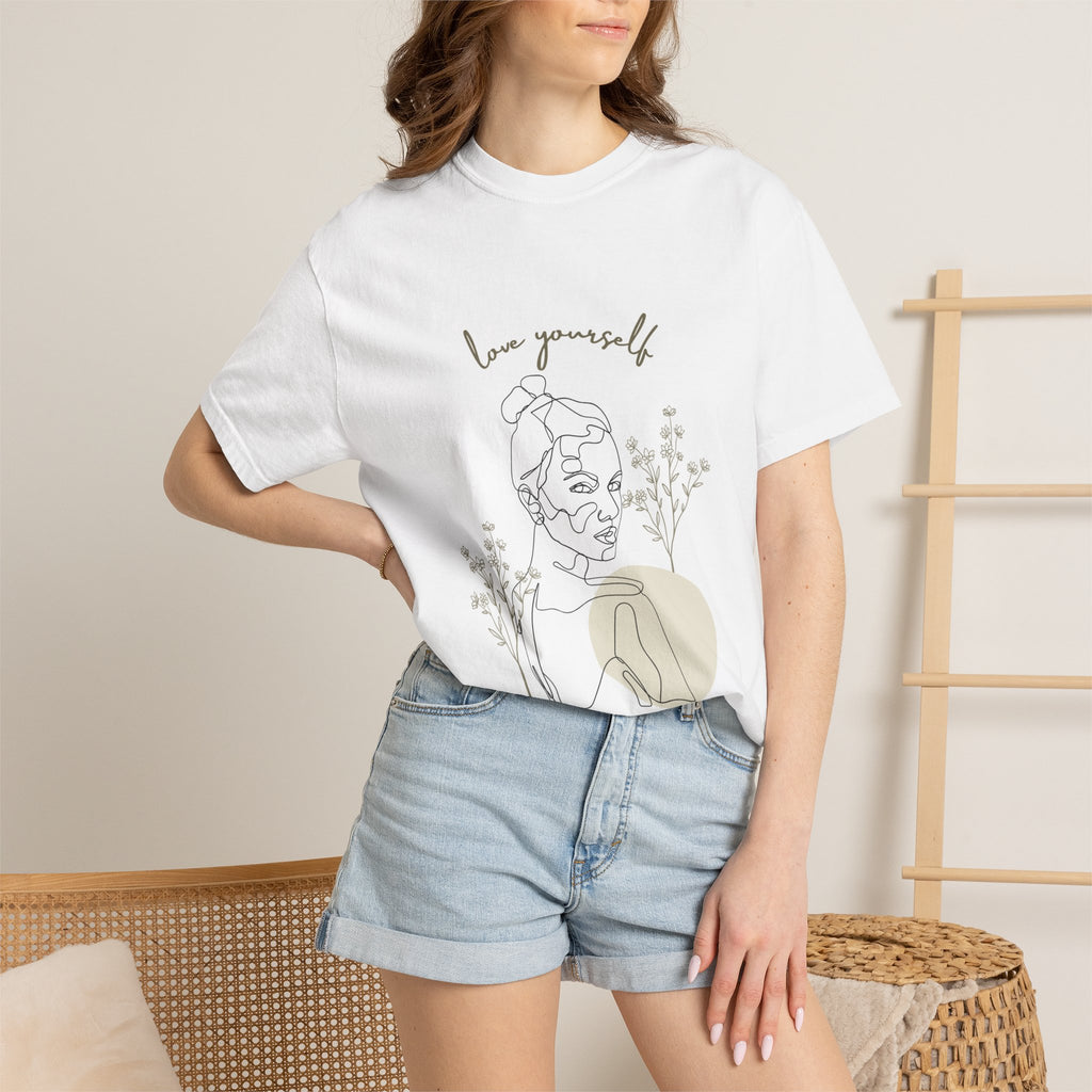 Love Yourself Tee — Minimal Line Art Floral Women's Self-Love T-Shirt