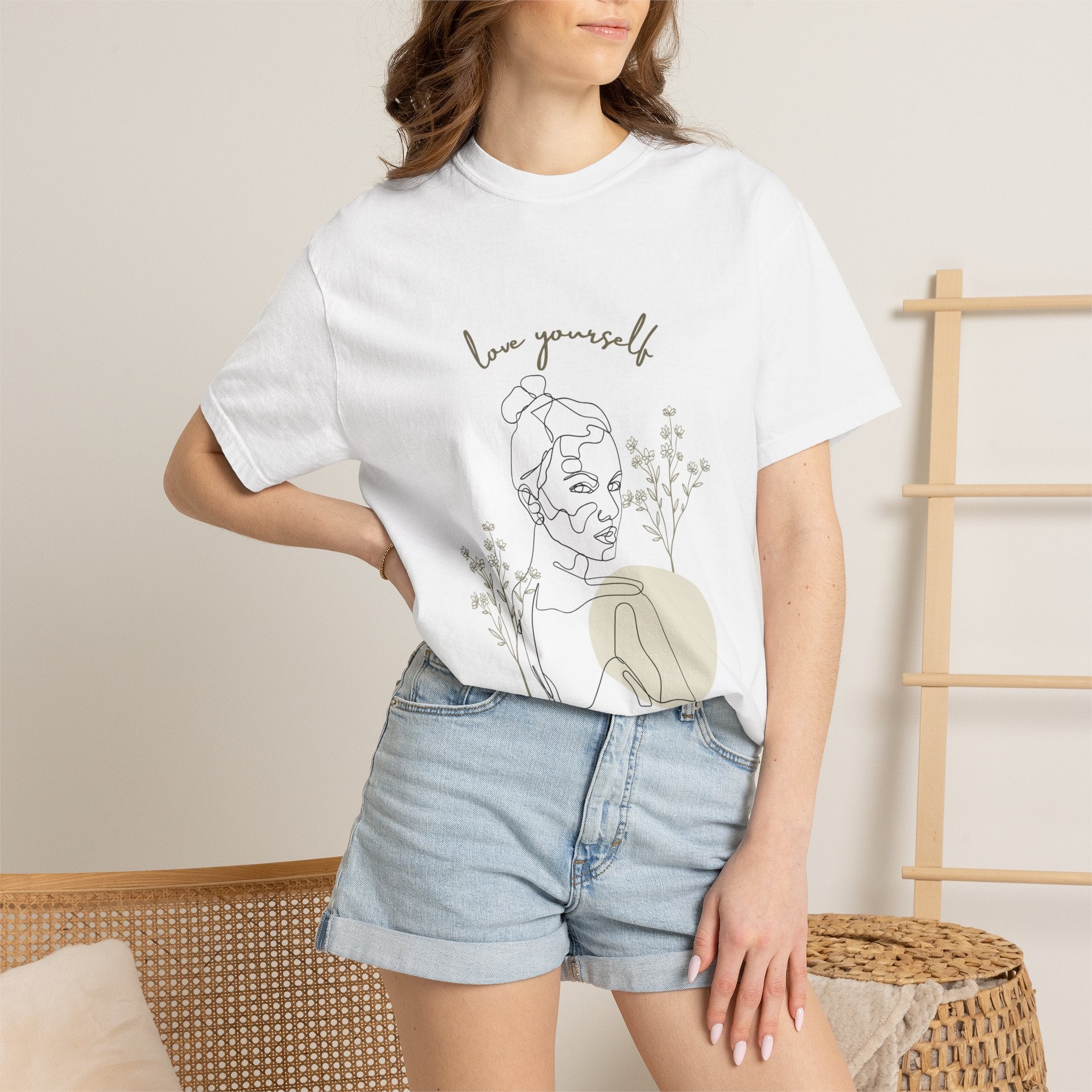 Love Yourself Tee — Minimal Line Art Floral Women's Self-Love T-Shirt
